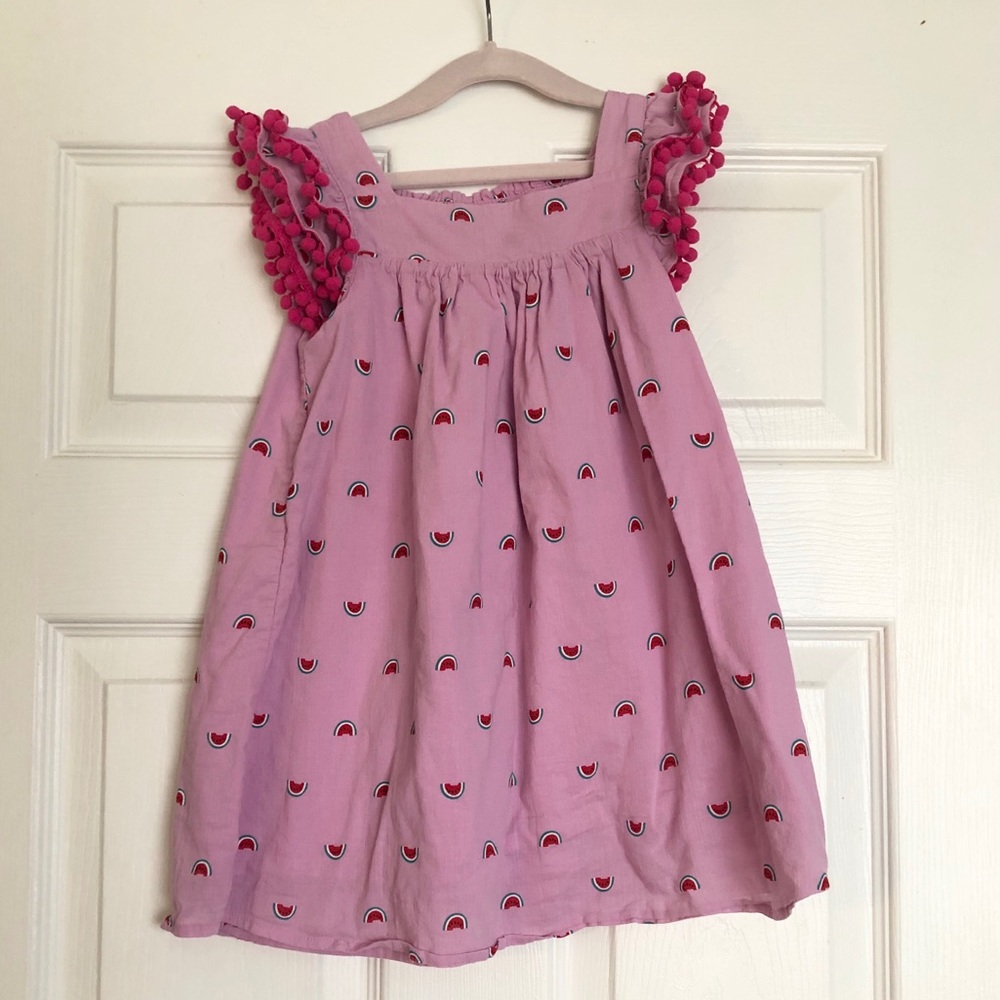 Pink Watermelon Dress with Pom Pom Sleeves